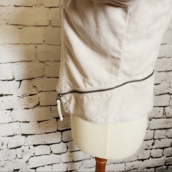 SOLEMIO Beige Vegan Suede Moto Jacket Size Large - Picture 12 of 16